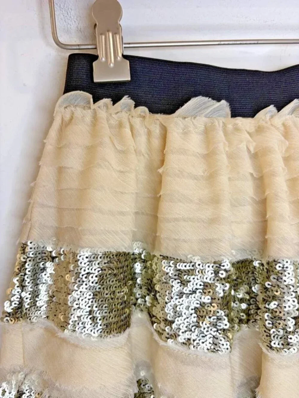Free People Sparkle And Stripe Sequin Tiered Mini Skirt Sz XS Party Going Out